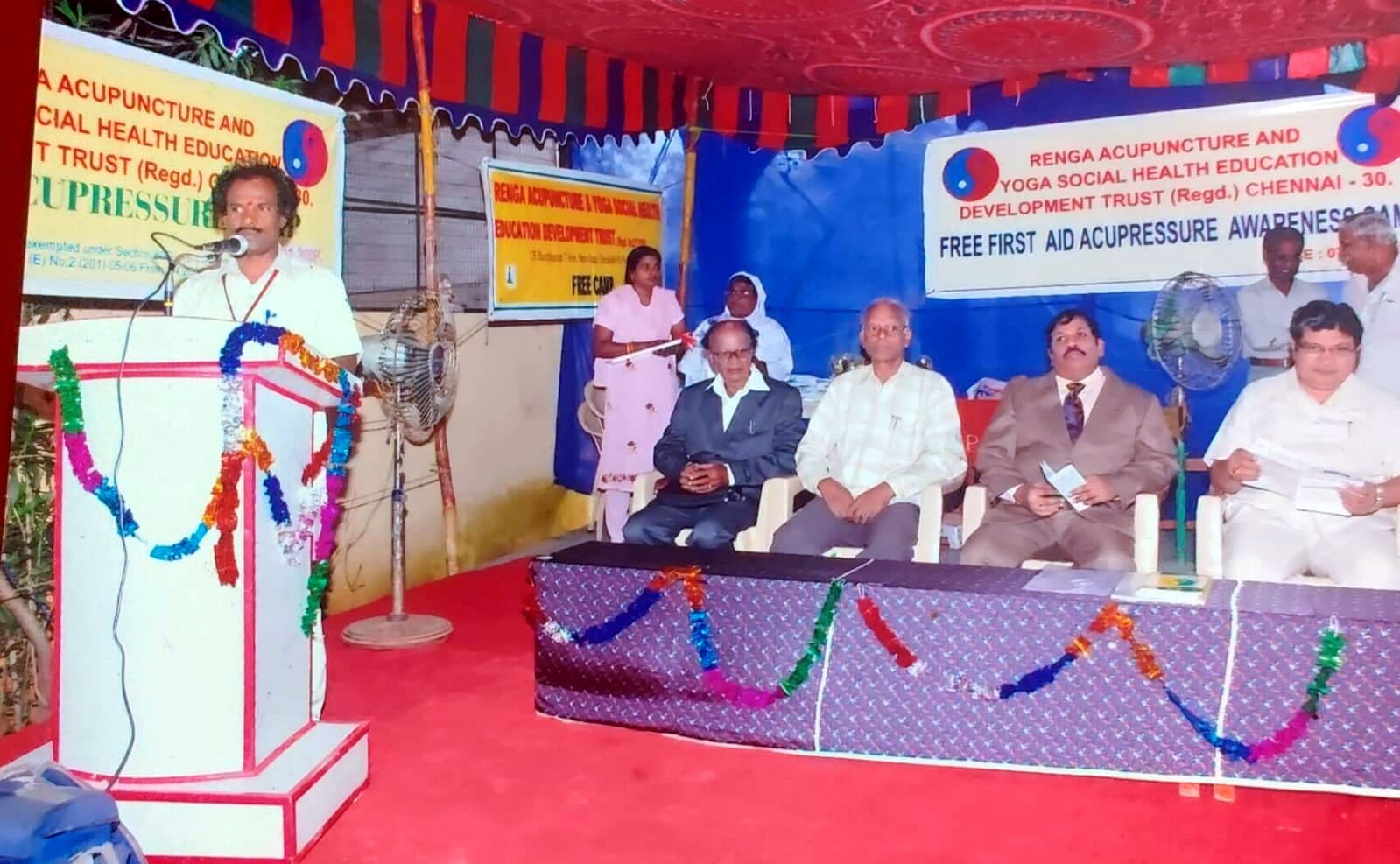 Founder addressing an outdoor free camp